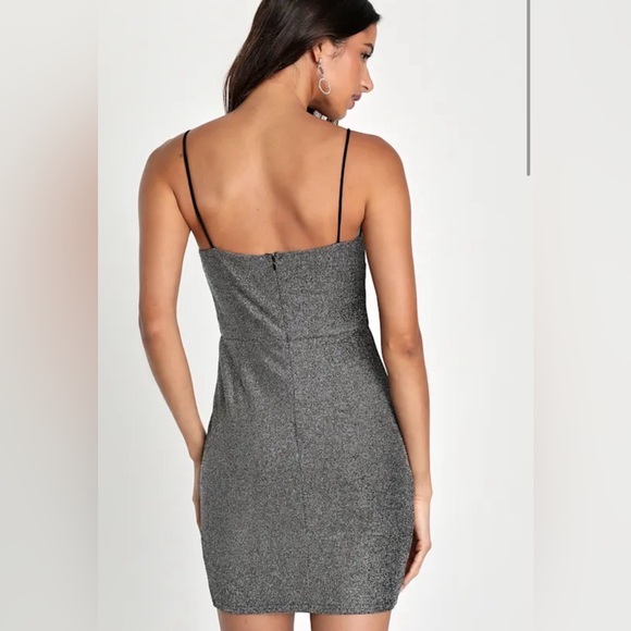 Lulus Take Me Anywhere Silver Sparkly Asymmetrical Bodycon Mini Dress - Size S - Picture 5 of 5